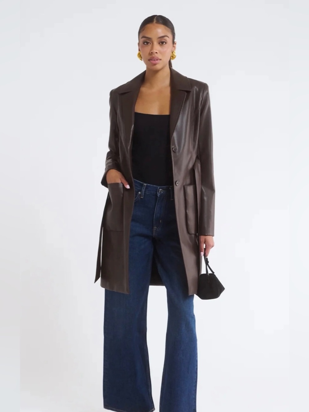 NWT Rumored | Faux Vegan Leather Matrix Trench Coat in Espresso - Size Small